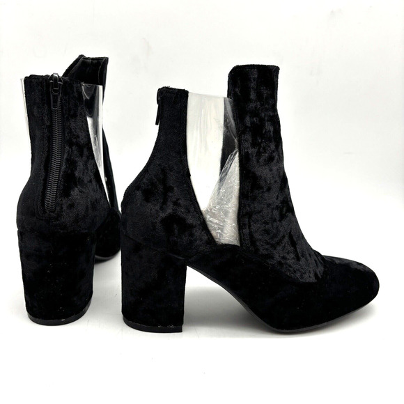 NEW Nasty Gal 'Clear It Out' Black Velvet Block Heel Zip Ankle Boot US7 UK5 - Picture 1 of 16